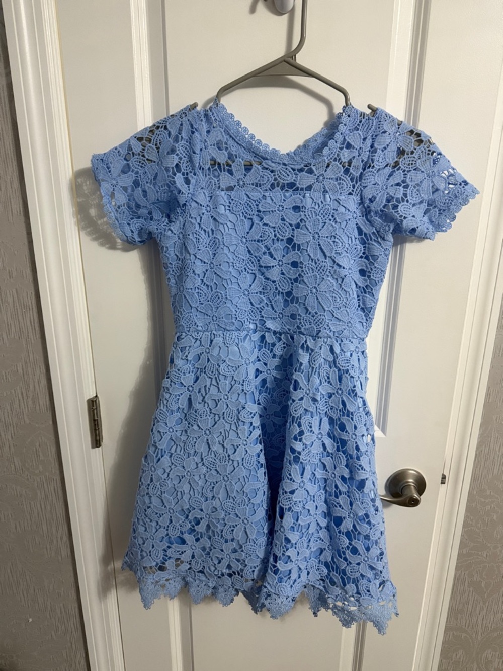 Rare Editions Light Blue Floral Lace Dress